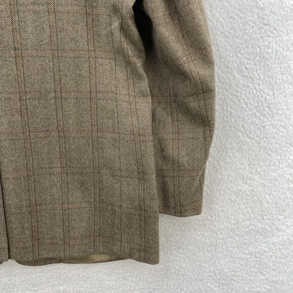 Club Room Blazer 42R Cashmere Blend Herringbone Beige Plaid 2 Button Sport Coat - Picture 15 of 16
